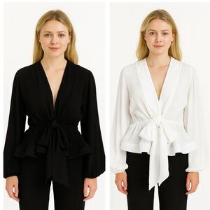 Stunning Black & White Pleated Tie Top